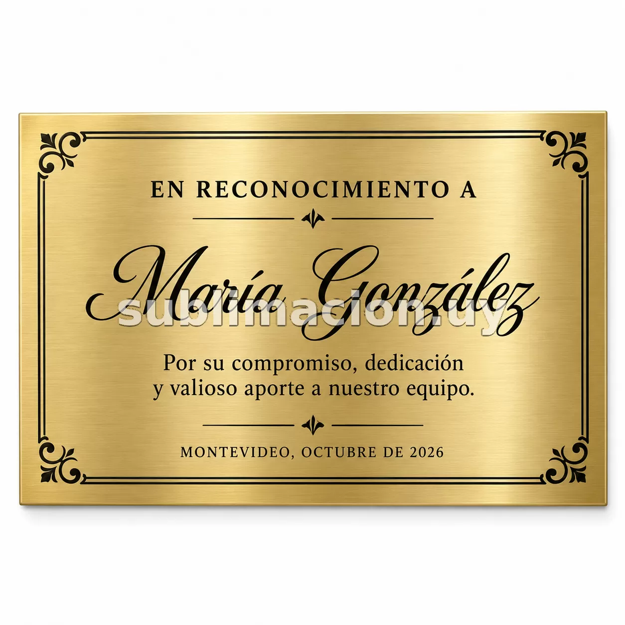 Placa sublimada dorada personalizada 15 x 20 cm