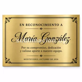 Placa sublimada dorada personalizada 15 x 20 cm